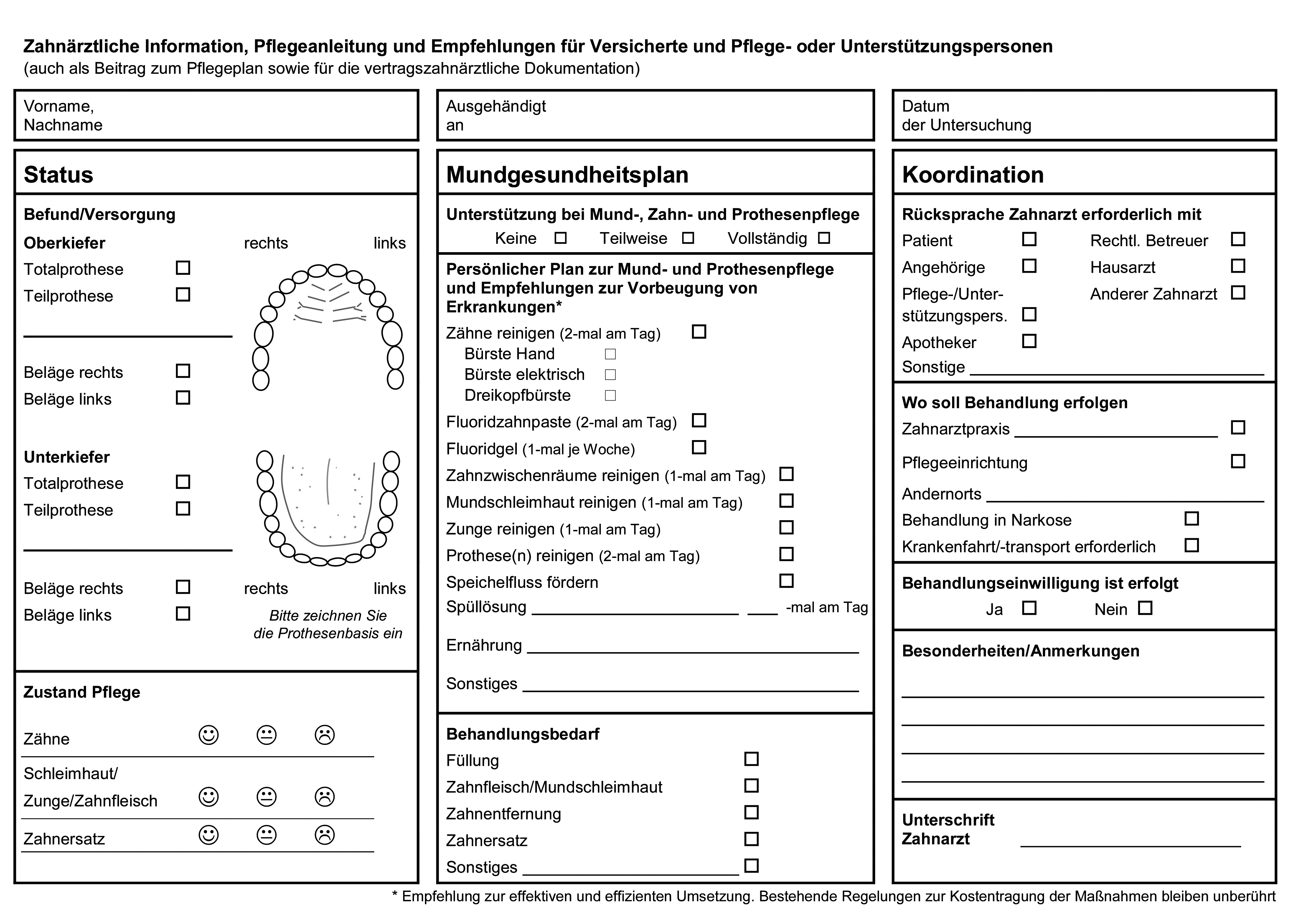 Abb. 4: Vordruck zur Dokumentation